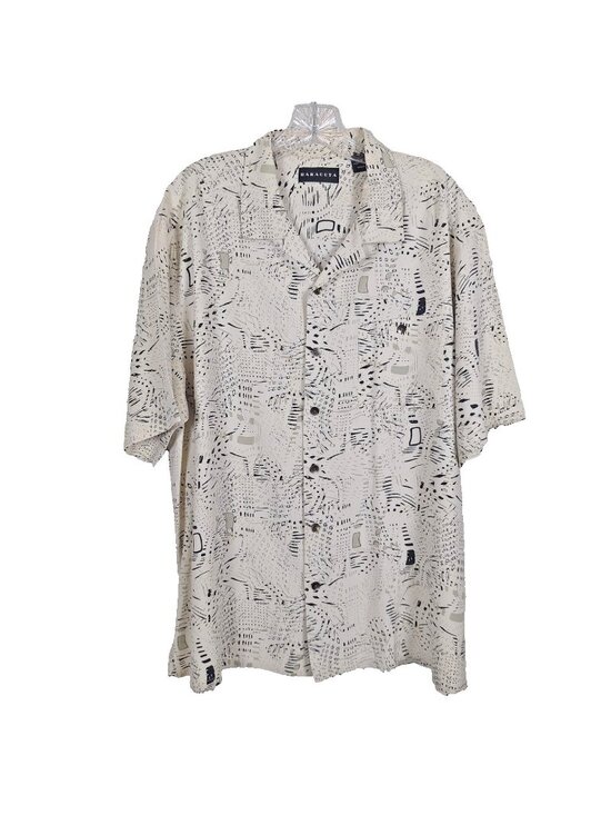 Baracuta Other - Vintage Baracuta Shirt Mens L White Silk Geometric Short Sleeve Button Up Casual